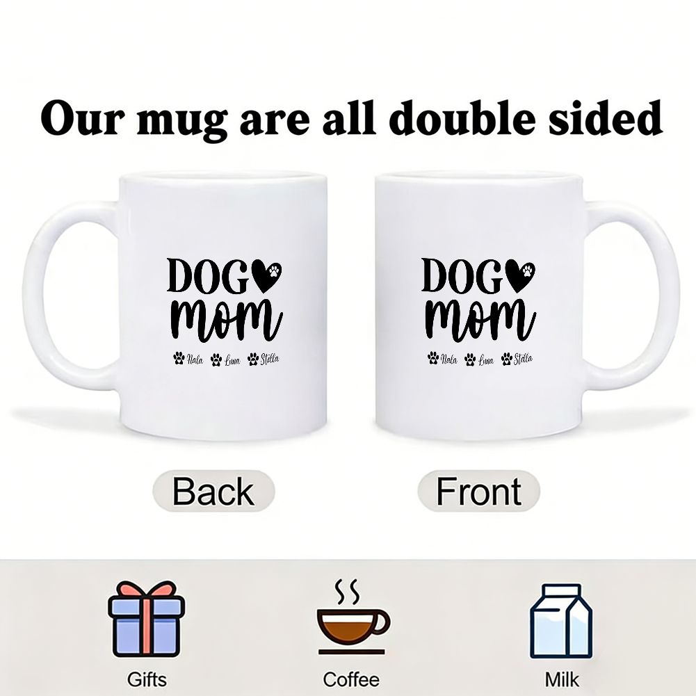 Dog Mom Custom Names Paw Print Mug Gift for Mother's Day - 11oz