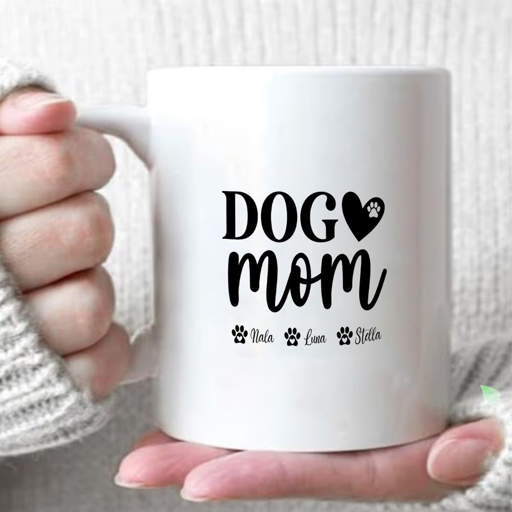 Dog Mom Custom Names Paw Print Mug Gift for Mother's Day - 11oz