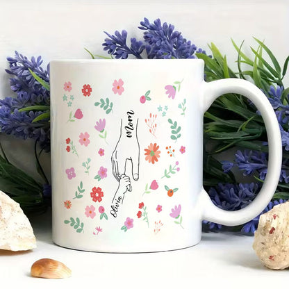 Personalized Mommy & Baby Hand Line Art Custom Name Mug - 11oz