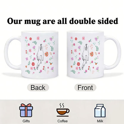 Personalized Mommy & Baby Hand Line Art Custom Name Mug - 11oz