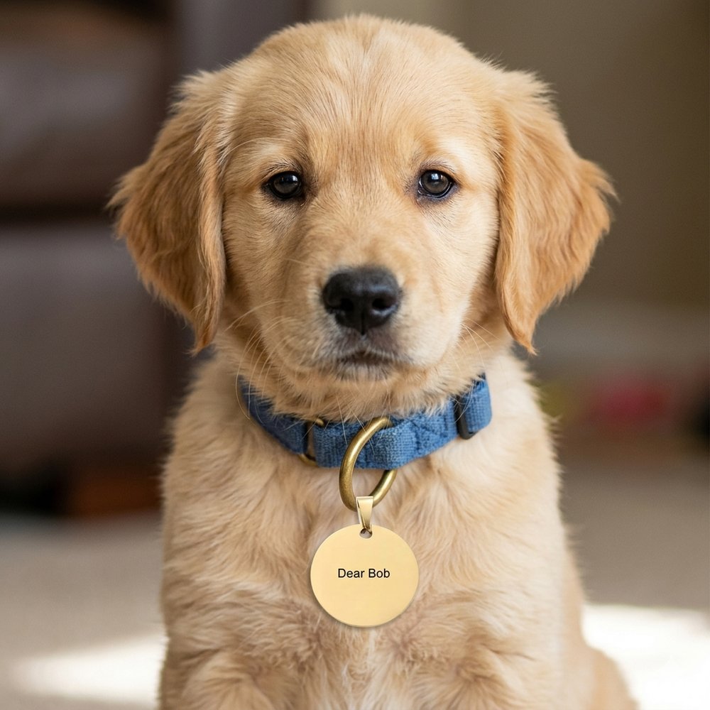 Custom Gold Round Pet Tag with Personalized Engraving