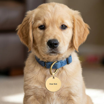 Custom Gold Round Pet Tag with Personalized Engraving