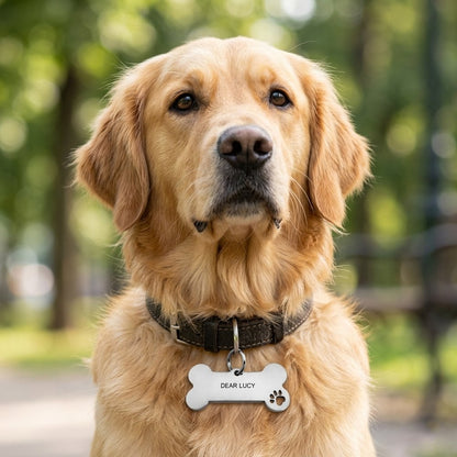 Personalized Gold Bone Pet ID Tag - Custom Engraved Dog & Cat Name Tag