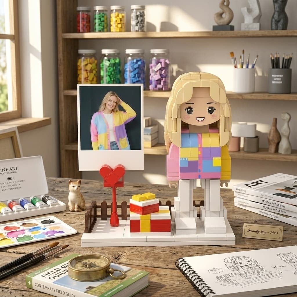 Custom Mini Brick Figure with Photo Frame, Personalized Building Block Doll Gift for Couples, Friends & Family
