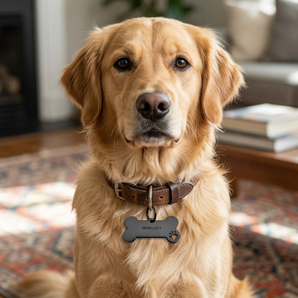 Personalized Gold Bone Pet ID Tag - Custom Engraved Dog & Cat Name Tag