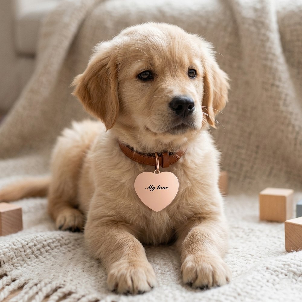 Custom Rose Gold Heart Pet Tag with Personalized Engraving