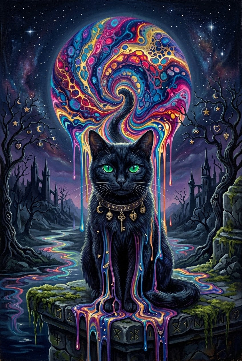 Cosmic Familiar Black Cat Halloween canvas artwork preview