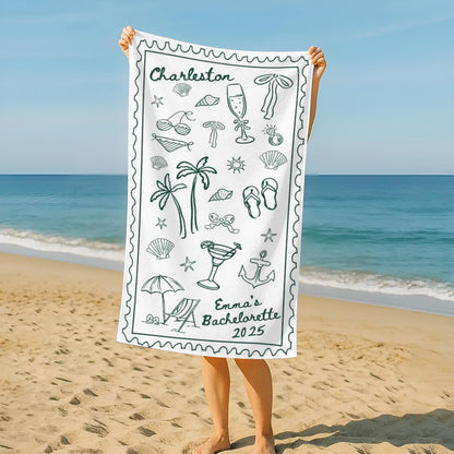 Custom Bachelorette Beach Towel - Personalized Bridal Party Beach Trip Gift For Bridesmaids