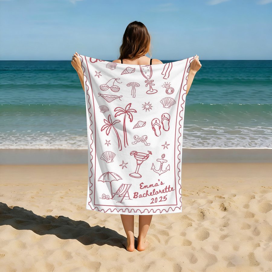 Custom Bachelorette Beach Towel - Personalized Bridal Party Beach Trip Gift For Bridesmaids