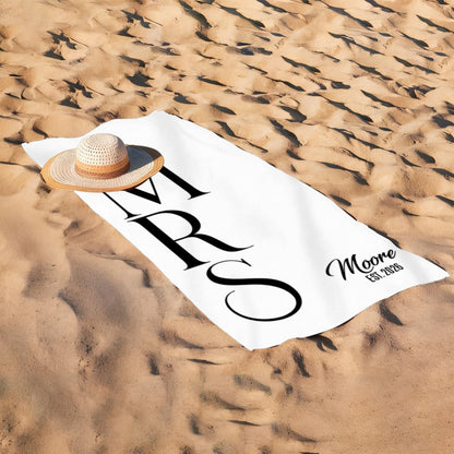 Personalized Monogram Beach Towel with Family Name & Established Year Custom Black Beach Towel
