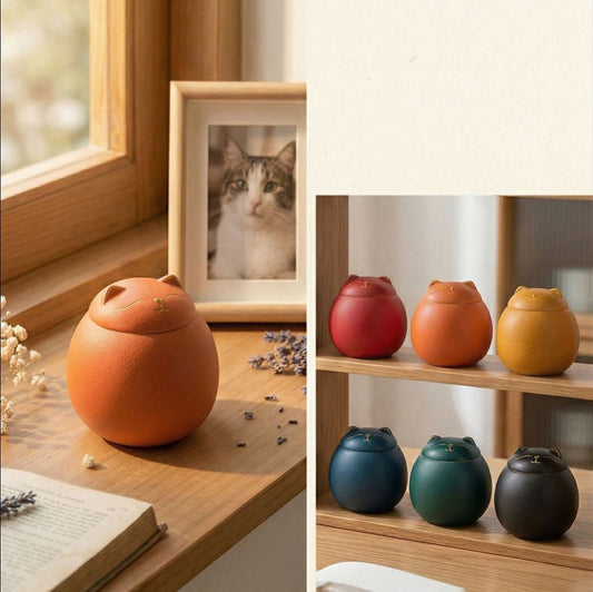 Cute Cat Shaped Pet Urn for Ashes - Ceramic Pet Memorial Ashes Keepsake Urn
