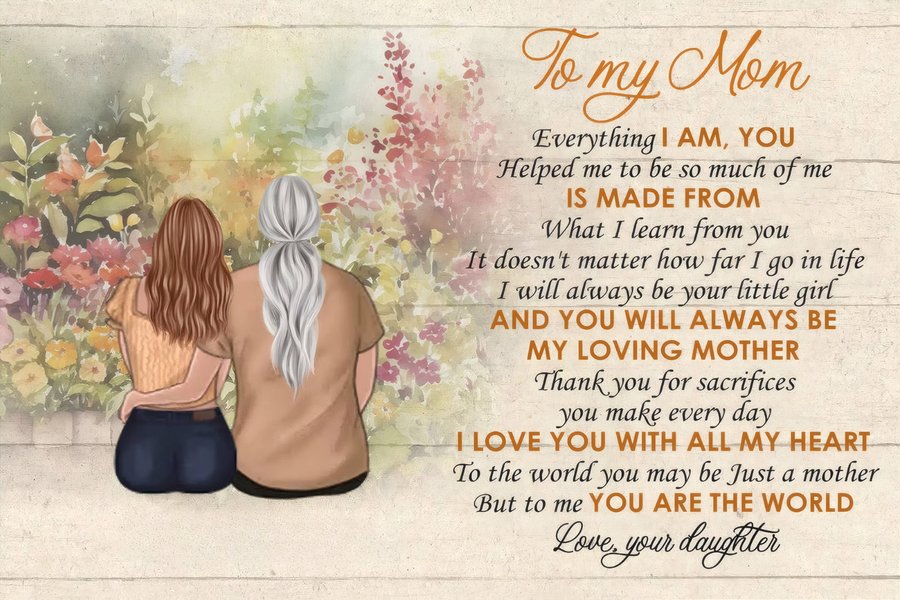 Personalized Mother & Daughter Canvas Print, To My Mom Floral Wall Art, Custom Names Gift for Mom