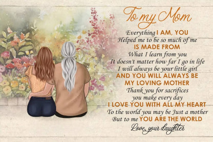 Personalized Mother & Daughter Canvas Print, To My Mom Floral Wall Art, Custom Names Gift for Mom