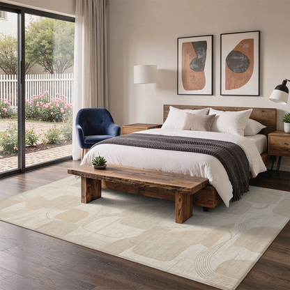 Ivory Geometric Washable Area Rug, Cream Modern Minimalist Non Slip Rug for Bedroom