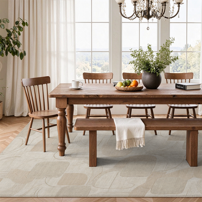 Ivory Geometric Washable Area Rug, Cream Modern Minimalist Non Slip Rug for Bedroom