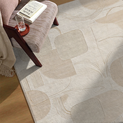 Ivory Geometric Washable Area Rug, Cream Modern Minimalist Non Slip Rug for Bedroom