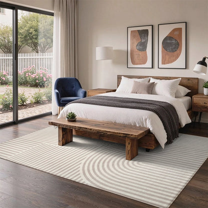 Beige Arches Washable Area Rug, Ivory Cream Rainbow Line Modern Non Slip Rug for Living Room