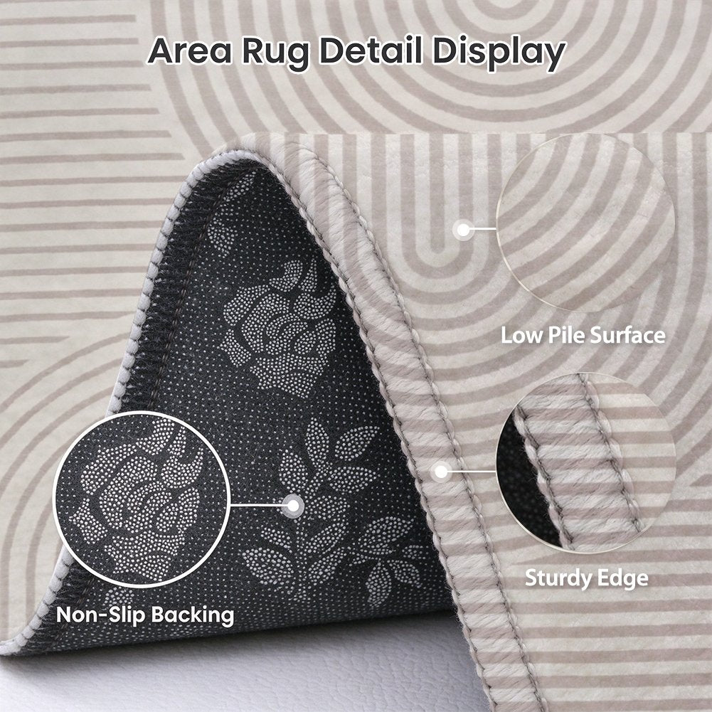 Beige Arches Washable Area Rug, Ivory Cream Rainbow Line Modern Non Slip Rug for Living Room