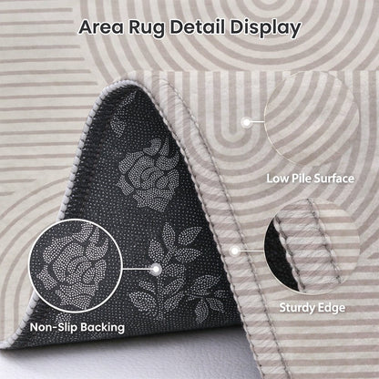 Beige Arches Washable Area Rug, Ivory Cream Rainbow Line Modern Non Slip Rug for Living Room