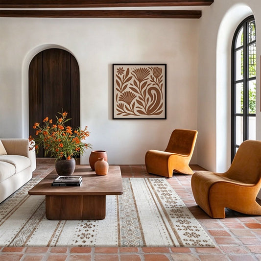 Brown Tribal Stripes Washable Area Rug, Tan Beige Southwestern Non Slip Rug for Living Room