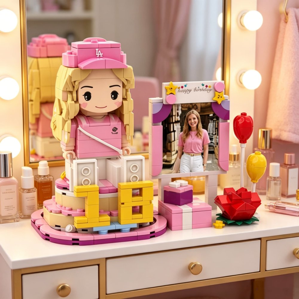 Custom Birthday Brick Figure Set - Personalized Photo Building Block Doll with Picture Frame Gift