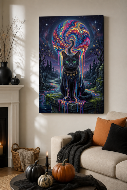Cosmic Familiar Black Cat Halloween canvas wall art - Canvas Only lifestyle view