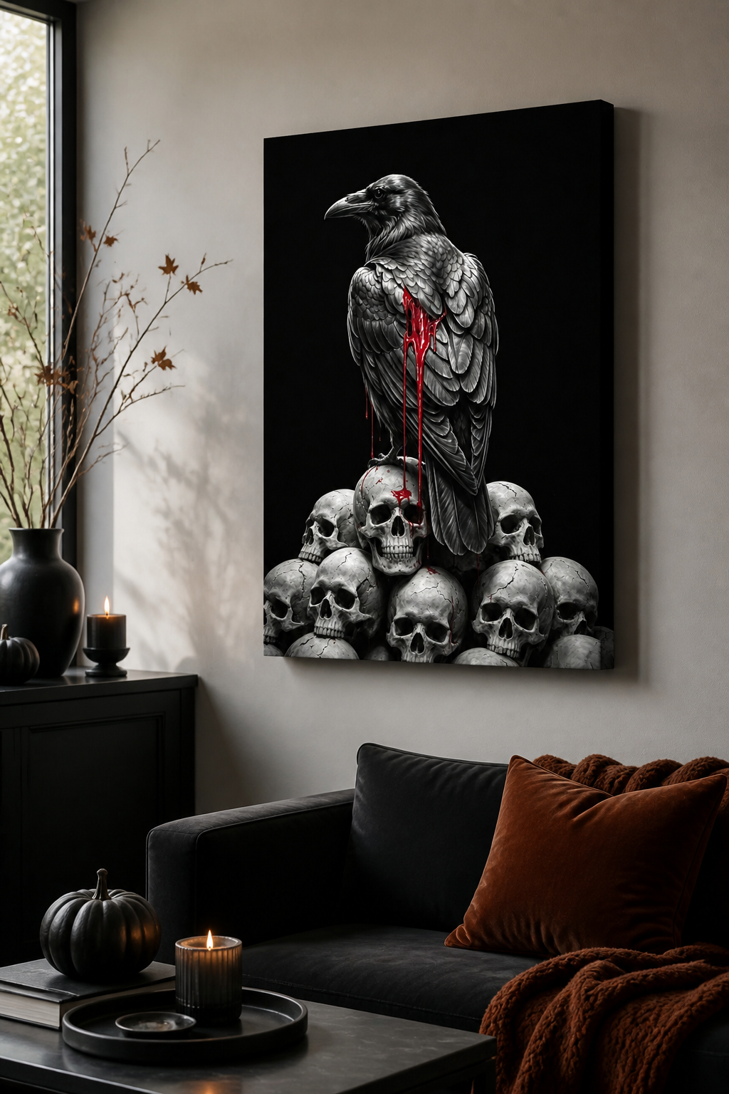 Crimson Omen Raven Halloween canvas wall art - Canvas Only lifestyle view