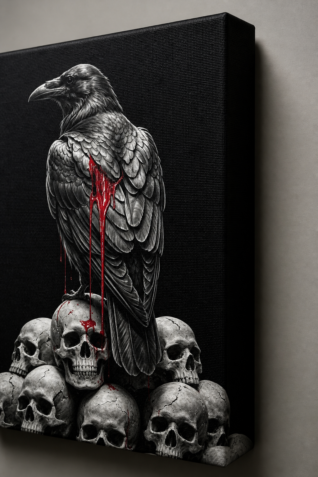 Crimson Omen Raven Halloween canvas wall art - gallery-wrapped edge and canvas texture detail