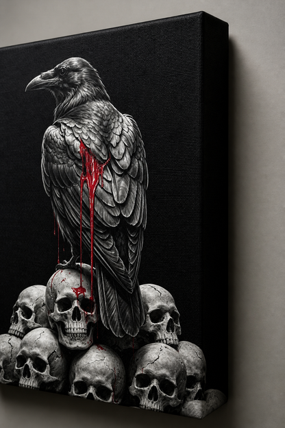 Crimson Omen Raven Halloween canvas wall art - gallery-wrapped edge and canvas texture detail