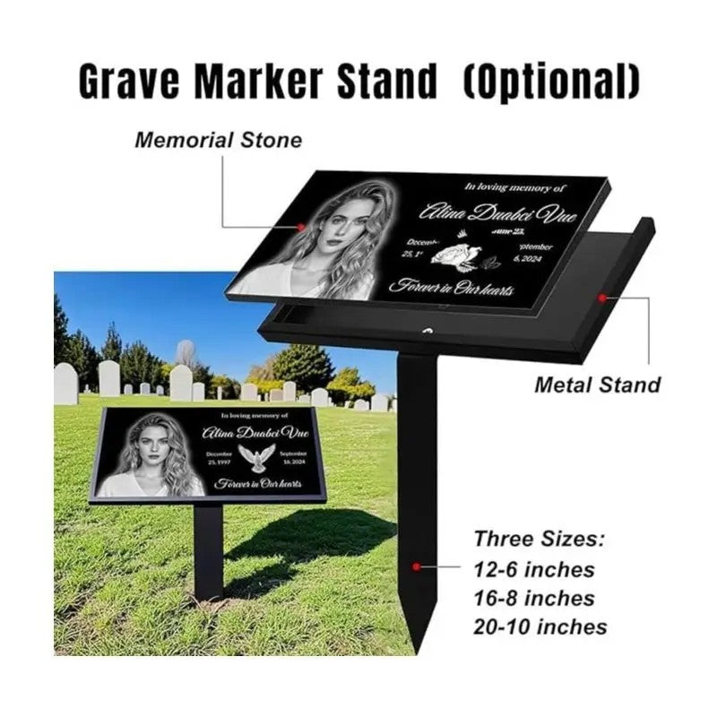 Personalized Memorial Plaque with Photo, Custom Grave Marker with Cross, In Loving Memory Headstone Gift