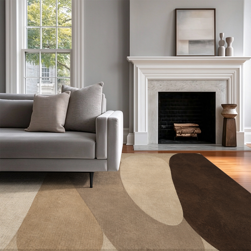 Stacked Pebble Washable Area Rug, Beige Brown Organic Modern Non Slip Dining Rug