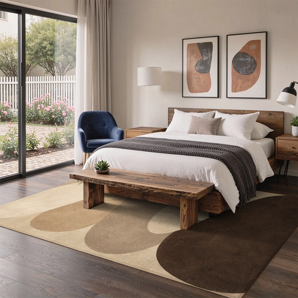 Stacked Pebble Washable Area Rug, Beige Brown Organic Modern Non Slip Dining Rug