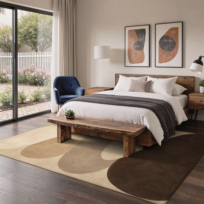 Stacked Pebble Washable Area Rug, Beige Brown Organic Modern Non Slip Dining Rug