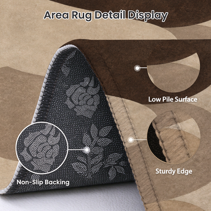 Stacked Pebble Washable Area Rug, Beige Brown Organic Modern Non Slip Dining Rug