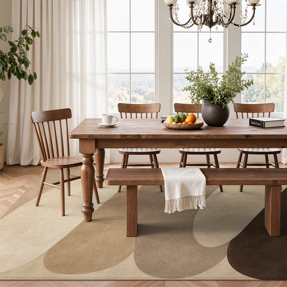Stacked Pebble Washable Area Rug, Beige Brown Organic Modern Non Slip Dining Rug