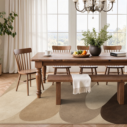 Stacked Pebble Washable Area Rug, Beige Brown Organic Modern Non Slip Dining Rug