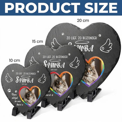 Personalized Heart Pet Memorial Stone with Photo, Custom Cat Grave Marker, Rainbow Heart Design
