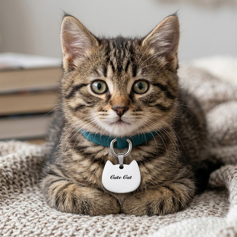 Custom Cat-Shaped Pet Tag with Personalized Name Engraving