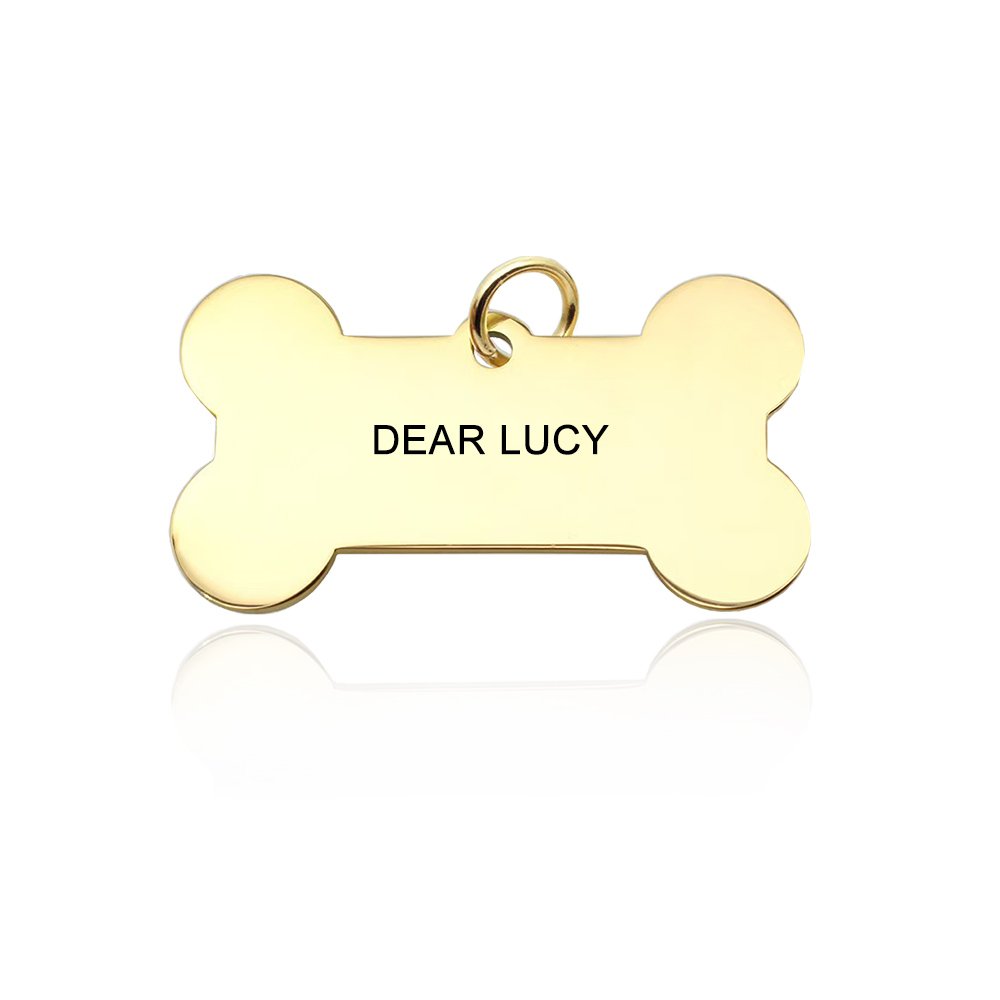 Personalized Bone-Shaped Pet Name Tag, Custom Engraved Dog ID Tag, Rose Gold Pet Collar Tag