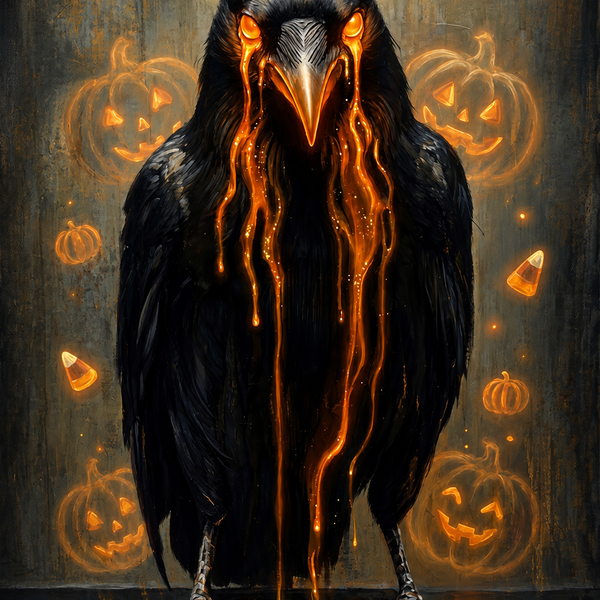 Ember-Eyed Harvest Raven Halloween Canvas Wall Art