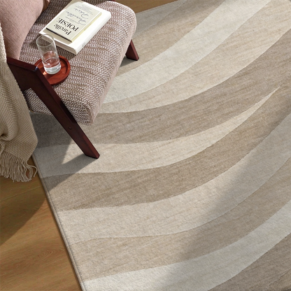 Oatmeal Beige Wave Washable Area Rug, Minimalist Scandinavian Non Slip Rug for Entryway