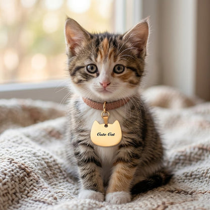 Custom Cat-Shaped Pet Tag with Personalized Name Engraving