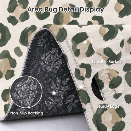 Sage Green Leopard Washable Area Rug, Animal Print Boho Non Slip Rug for Living Room