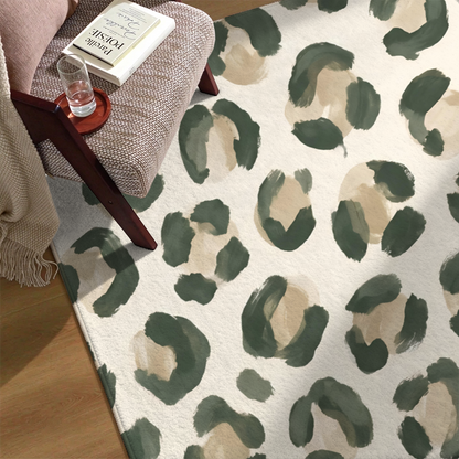 Sage Green Leopard Washable Area Rug, Animal Print Boho Non Slip Rug for Living Room