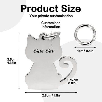 Personalized Gold Cat Pet ID Tag, Custom Cat Name Tag with Keyring