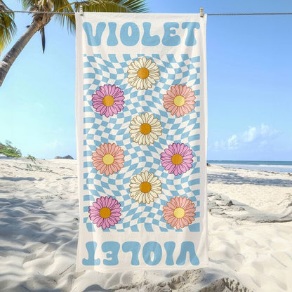 Personalized Custom Beach Towel with Name, Floral Daisy Design