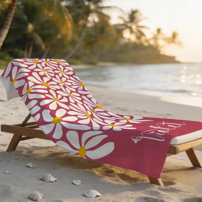 Personalized Daisy Beach Towel with Name, Blue and Mint Custom Floral Towel for Beach, Pool, and Travel