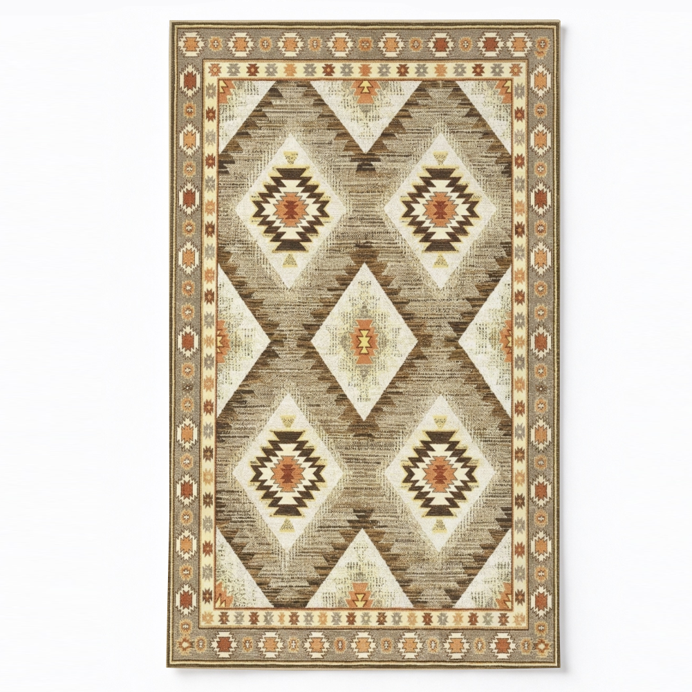 Kilim Diamond Washable Area Rug, Brown Beige Southwestern Tribal Non Slip Rug for Living Room