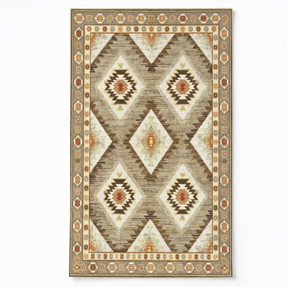 Kilim Diamond Washable Area Rug, Brown Beige Southwestern Tribal Non Slip Rug for Living Room