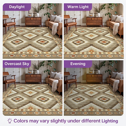 Kilim Diamond Washable Area Rug, Brown Beige Southwestern Tribal Non Slip Rug for Living Room